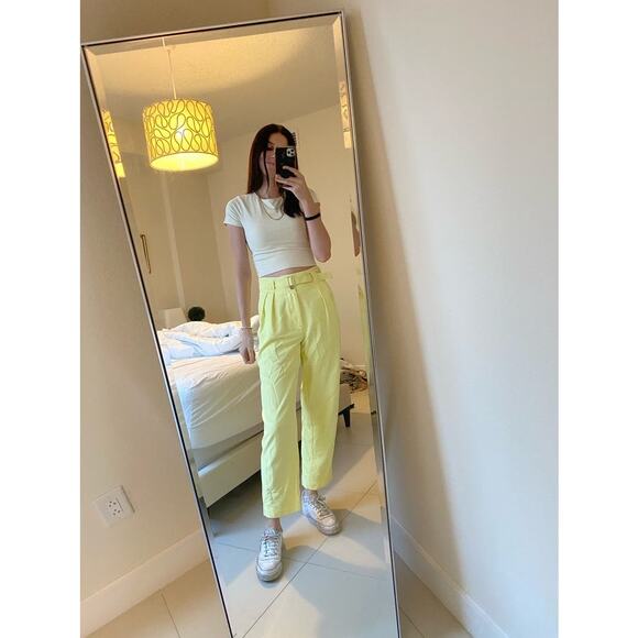 SIMON MILLER Butter Yellow Paper-Bag Waist Casual Galen Fitted Pants Size Large - Picture 15 of 16